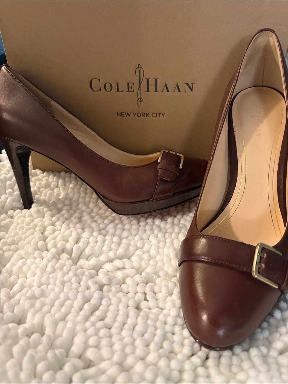 Cole Haan Women's Dark Brown Leather Buckle High Heels